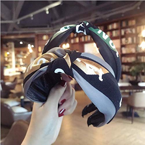 Accesorios para el Cabello Boutique de Alta Gama Contraste Color Carta Logo Cinta Anudada Banda Ancha Banda para el Cabello Diadema Banda para el Cabello Mujer-Verde