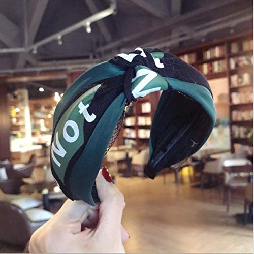 Accesorios para el Cabello Boutique de Alta Gama Contraste Color Carta Logo Cinta Anudada Banda Ancha Banda para el Cabello Diadema Banda para el Cabello Mujer-Verde