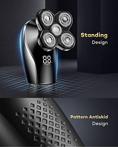 Afeitadora eléctrica para hombres, afeitadora para la cabeza calva ATEEN para hombres, pantalla LED, recortadora de barba, afeitadora en seco y húmedo, juego de cuidado 4 en 1 (Plata)