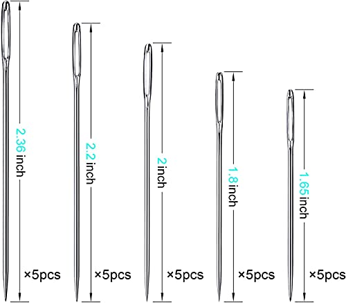 AIEX 25 Piezas Agujas de Coser a Mano de Ojo Grande Agujas Grandes para Coser Ojos en un Tubo Transparente Juego de Agujas de Tapicería 4.2cm, 4.6cm, 5.2cm, 5.6cm, 6cm