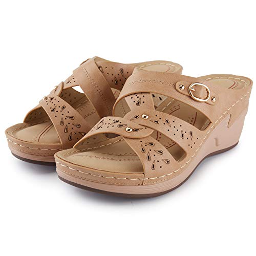 Alexis Leroy Sandalias Mujer Alpargatas Cuña, verano piel Punta abierta Hembra Albaricoque 40 EU
