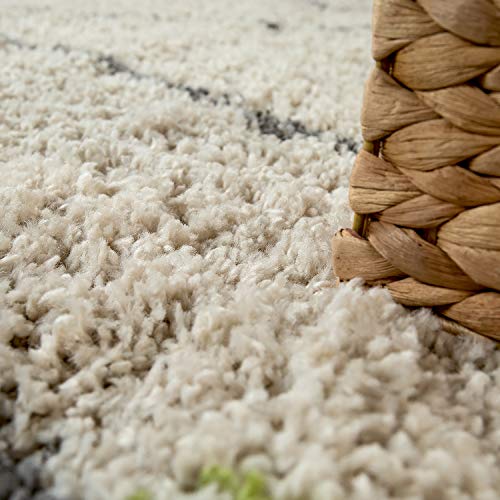 Alfombra Pelo Largo Shaggy Diseño Bereber Colores Moderna Étnica Rombos En Crema, tamaño:160x230 cm