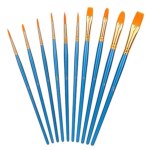 Amazon Basics - Juego de pinceles para pintar, 10 tamaños diferentes, para artistas, adultos y niños