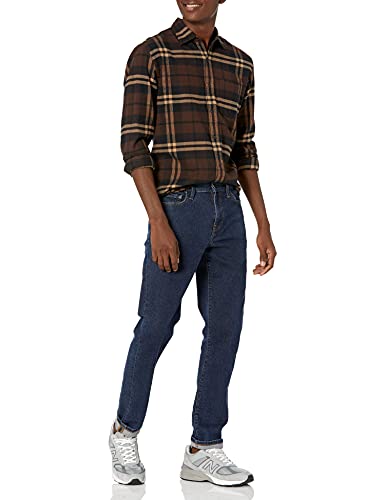 Amazon Essentials - Camisa de franela a cuadros de manga larga y ajuste regular para hombre, Marrón (Brown Plaid), US L (EU L)