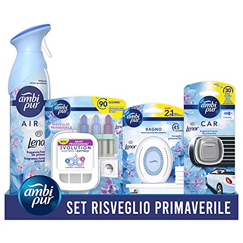 Ambi Pur Kit de ambientador para primavera con difusor eléctrico, ambientador en spray para ambientes, ambientador de coche, perfume de baño