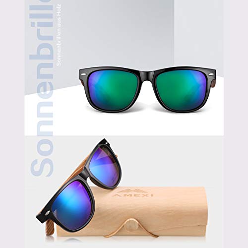 AMEXI Gafas de sol de madera para hombres y mujeres polarizadas UV400 CAT 3 CE con estuche, tela y bolsa (verde)