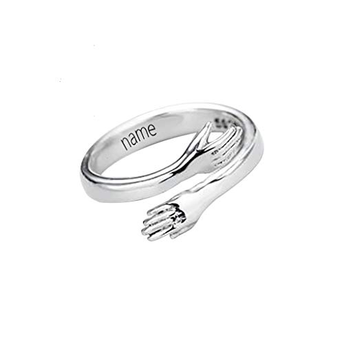 Anillo de abrazo personalizado de Plata de Ley 925, anillos de manos para abrazar, nombre personalizado, anillo inicial, anillo de promesa abierto para mujeres y niñas