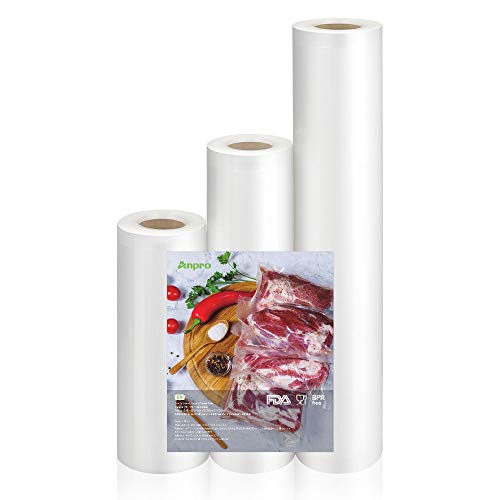 Anpro 3 Volúmenes de Diferentes Tamaños de Bolsas de Vacío de Alimentos,Pake de 3 Rollos 28x500cm,20x500cm y 15x500cm