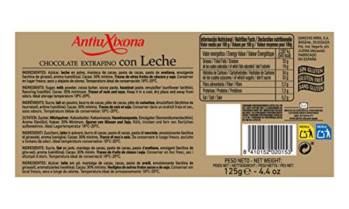 Antiu Xixona Premium - Chocolate con Leche, 125 Gramos