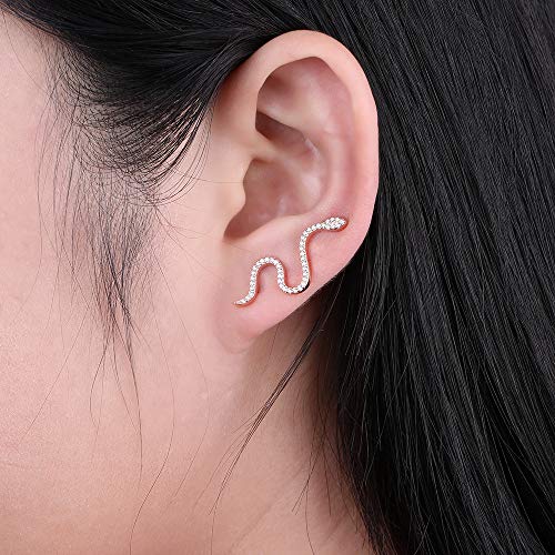 AoedeJ Snake Ear Climber Pendientes Cubic Zirconia 925 Sterling Silver Ear Crawler Cuffs Pendientes para mujeres Regalo (Rose-Gold)