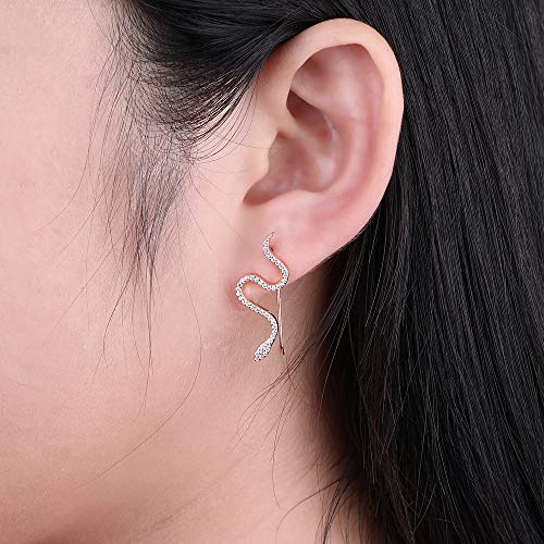 AoedeJ Snake Ear Climber Pendientes Cubic Zirconia 925 Sterling Silver Ear Crawler Cuffs Pendientes para mujeres Regalo (Rose-Gold)