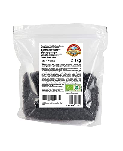 Arándanos BIO secos 1kg - arándanos dulces con azúcar de caña - vegano
