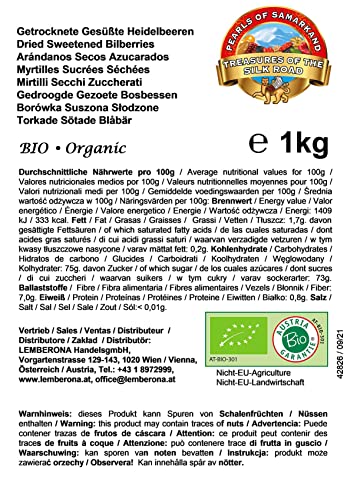 Arándanos BIO secos 1kg - arándanos dulces con azúcar de caña - vegano