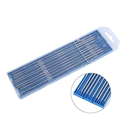 ASHATA 10 Piezas de electrodos de tungsteno de Soldadura, electrodo lantanado Punta Azul 1,0/1,6/2,4mm, Varilla de electrodo de tungsteno de Soldadura TIG Premium lantanada al 2%(2,4 x 175 mm)