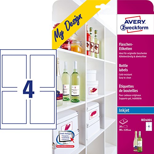 Avery MD4001 - Etiquetas para botellas (90 x 120 mm), color blanco