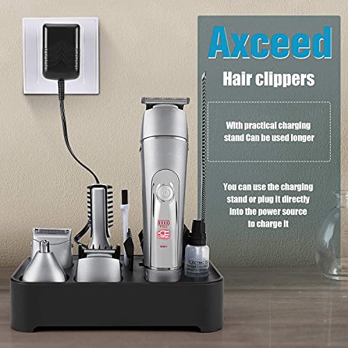 Axceed Máquina Cortar Pelo Profesional Cortapelos Hombre Recortadora Barba y Cortadora de Pelo Recortadora de Barba/Cara/Cuerpo/Nariz/Orejas/Ceja, 10 en 1 Set de Afeitado Multifunción (Gris)
