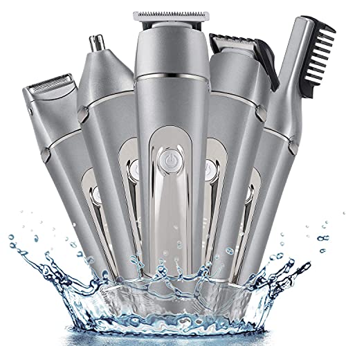 Axceed Máquina Cortar Pelo Profesional Cortapelos Hombre Recortadora Barba y Cortadora de Pelo Recortadora de Barba/Cara/Cuerpo/Nariz/Orejas/Ceja, 10 en 1 Set de Afeitado Multifunción (Gris)
