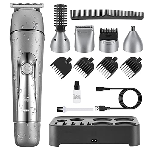 Axceed Máquina Cortar Pelo Profesional Cortapelos Hombre Recortadora Barba y Cortadora de Pelo Recortadora de Barba/Cara/Cuerpo/Nariz/Orejas/Ceja, 10 en 1 Set de Afeitado Multifunción (Gris)