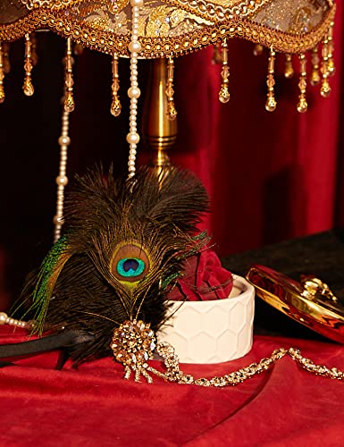 Babeyond Diadema de los años 20 con plumas de pavo real para mujer, estilo años 20, charlestón, para disfraz de Gran Gatsby, color negro y dorado
