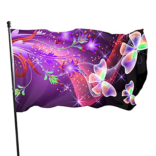 Bandera de jardín Hermosas Flores y Mariposas Bandera de Patio de casa Duradera Decoración de la casa Celebración estacional Bandera de jardín de casa Banner 90 x 150 cm