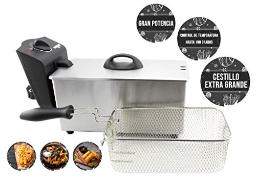 Bastilipo FE-2000 Freidora, 2000 W, 3 Liters, Acero Inoxidable, Negro y Gris