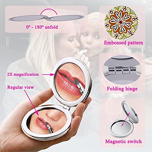 Beaufy Espejos Portátil Bolsillo de Viaje Plegable Mini Espejo de Bolso Pequeño Compacto con Aumento 1x 2X de Mano Vintage Makeup para Mujer Niña Hombres Diseño de Mandala en Relieve Paquete de 6