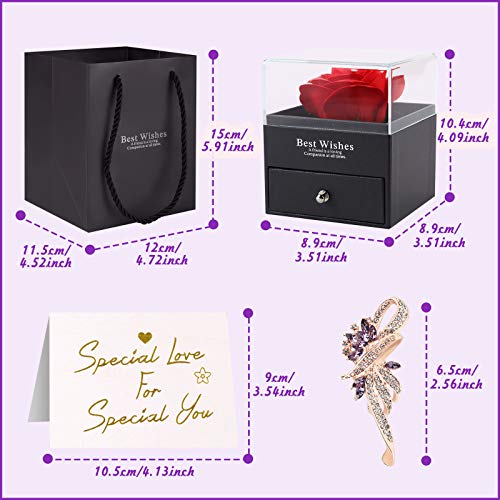 Becoyou Rosa Eterna, Regalo Original Mujer, Rosas Caja Regalo De Joyería con Broche y Tarjeta De Felicitación, Ideas Regalo para Ella Esposa Mamá Mujer