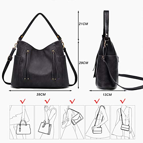 BestoU Bolsos de Mujer Cuero Grande Bolso Bandolera Tote De Hombro Bolsos PU (Negro)