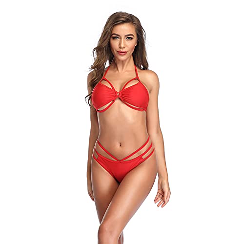Bikini recortado para mujer, trajes de baño de cintura alta para mujer, traje de baño sexy para mujer, traje de baño de playa, rosso, S