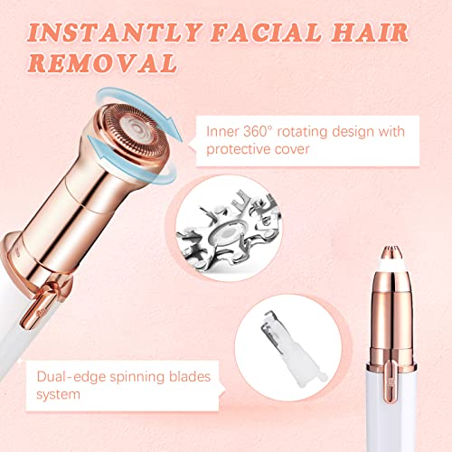 Binecer Depiladora Facial mujer, 2 IN 1 depiladora cejas,Depiladora Facial Mujer con Luz LED,Depiladora Cejas Electrica Portátil y sin Dolor Depiladora Facial Mujer Electrica Recortador