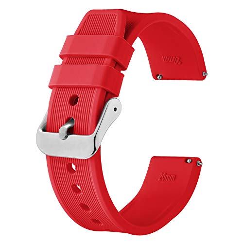 BISONSTRAP Correa de Reloj de Silicona 22mm, Correa de Repuesto de Goma de Liberación Rápida, Pulsera para Hombres y Mujeres (Rojo/Hebilla Plateada)