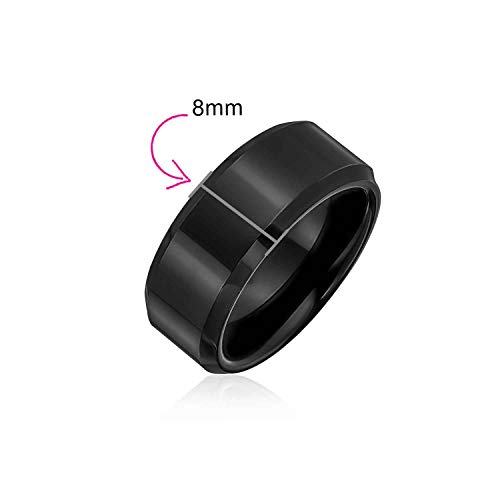Bling Jewelry Simple Borde Biselado Negro Parejas Titanio Anillo de Alianza de Boda para Hombres para Mujeres Comfort Fit 8MM