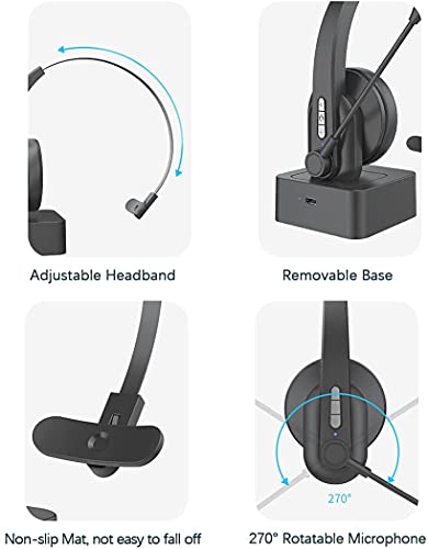 Bluetooth 5.0 Auriculares con Micrófonos, Auricular Bluetooth Cascos PC con Estación de Carga Cancelación de Ruido, Compatible con Servicio Telefónico,Manos Libres,Skype,Call Centers,Truck Driver