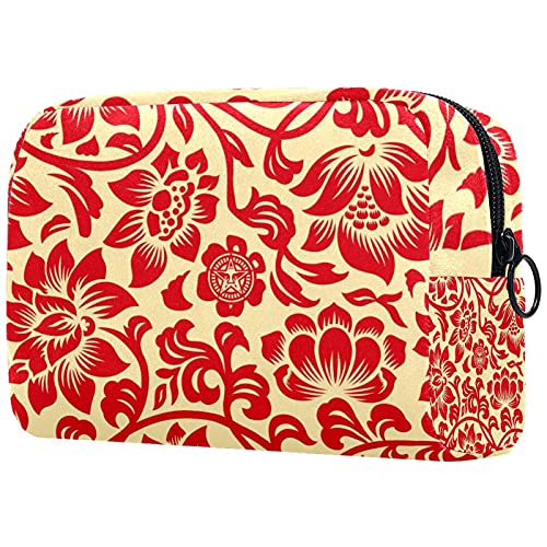 Bolsa de maquillaje de viaje con estampado floral oriental, bolsa de maquillaje, organizador con cremallera para mujeres y niñas