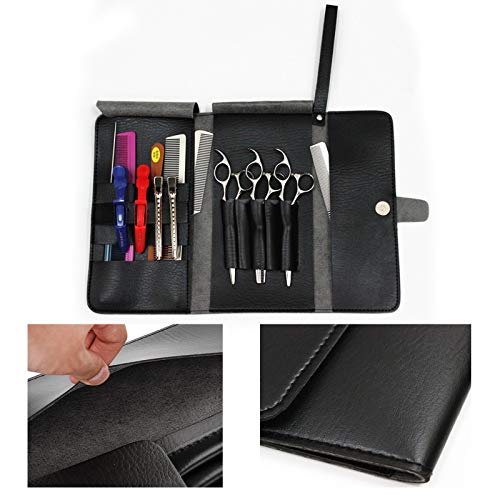 Bolsa de Tijeras de Peluquería de Cuero Profesional para Peluqueros y Barberos Funda para Tijeras de Peluquero Herramientas Negro Organizador de Tijeras para Tijeras de Peluquería,Peines etc. 1 Pcs