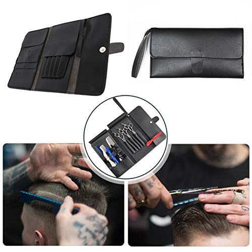 Bolsa de Tijeras de Peluquería de Cuero Profesional para Peluqueros y Barberos Funda para Tijeras de Peluquero Herramientas Negro Organizador de Tijeras para Tijeras de Peluquería,Peines etc. 1 Pcs