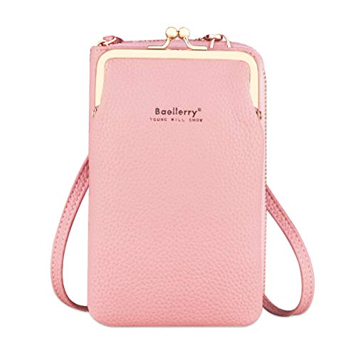 Bolso Movil Mujer, Bolso Bandolera Móvil, Bolso Pequeño Bandolera para Damas Mujeres con Ranuras para Tarjeta de Correa (Rosado)