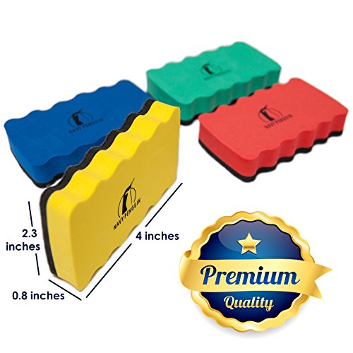 Borrador Mágnetico para Pizarra Blanca - Conjunto Premium de 4 - Goma de Borrar con Imanes Fuertes - Limpiador para Marcadores y Rotuladores de Borrado en Seco - Liquidador para Oficina y Escuela