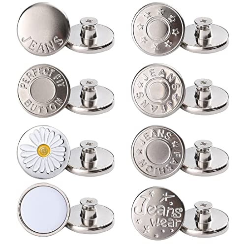 Botones Metalicos, Juego de Botones para Pantalones Vaqueros, 8 Elementos de Jeans Sin Costuras con Botones de Repuesto, Botones de Jeans Desmontables, Botones de 17mm, Tamaño de Jeans Ajustable
