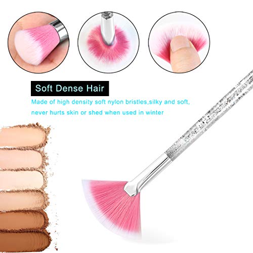 Brochas de Maquillaje 7 Piezas de HyAdierTech, Cerdas de Fibra Sintética Suaves y sin Crueldad, Detalle de Oro Rosa, Elegante de Bolsa de Almacenamiento de PV Incluido, Chispeante & Bling (Type 1) (C)