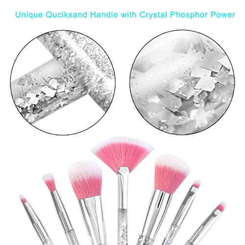 Brochas de Maquillaje 7 Piezas de HyAdierTech, Cerdas de Fibra Sintética Suaves y sin Crueldad, Detalle de Oro Rosa, Elegante de Bolsa de Almacenamiento de PV Incluido, Chispeante & Bling (Type 1) (C)