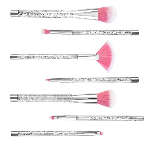 Brochas de Maquillaje 7 Piezas de HyAdierTech, Cerdas de Fibra Sintética Suaves y sin Crueldad, Detalle de Oro Rosa, Elegante de Bolsa de Almacenamiento de PV Incluido, Chispeante & Bling (Type 1) (C)