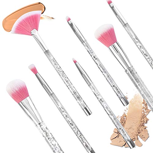 Brochas de Maquillaje 7 Piezas de HyAdierTech, Cerdas de Fibra Sintética Suaves y sin Crueldad, Detalle de Oro Rosa, Elegante de Bolsa de Almacenamiento de PV Incluido, Chispeante & Bling (Type 1) (C)