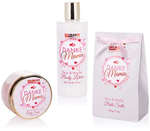 BRUBAKER Cosmetics - Gracias Mamá Set Baño y Ducha del Día de la Madres - Rosa Vainilla - Caja de Regalo en Cesto Decorativa - 13 Piezas