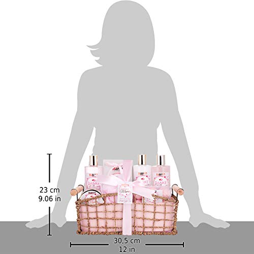BRUBAKER Cosmetics - Gracias Mamá Set Baño y Ducha del Día de la Madres - Rosa Vainilla - Caja de Regalo en Cesto Decorativa - 13 Piezas