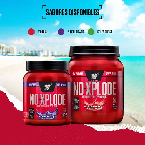 BSN N.O.-Xplode Pre-workout Powder, Suplemento Deportivo con Cafeína, Aminoácidos, Vitamina C y Zinc, Purple Power, 50 Porciones, 650 g, Embalaje Puede Variar