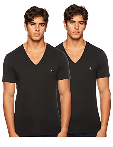 Calvin Klein S/s V Neck 2pk Top de Pijama, Black, L (Pack de 2) para Hombre