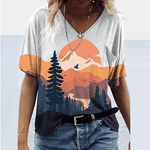 Camisetas Manga Corta Mujer Baratas Casual T-Shirt con Estampado Verano Originales Suelto Cuello Redondo Tallas Grandes Tops Deporte Blusa Camisa de Vestir tee Shirts Basicas (#28 Blanco, XXL)