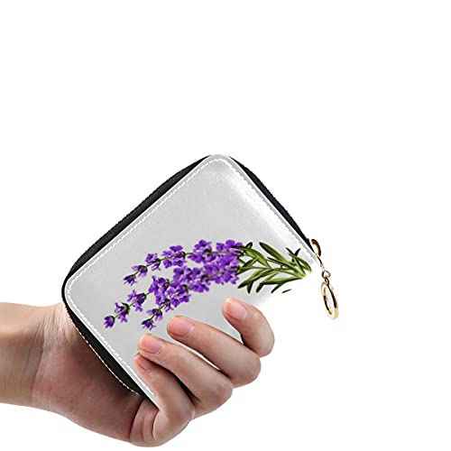 Cartera de la Tarjeta, Guirnalda Marco de Provenza Ramo de Perfume Floral Cremallera de Cuero pequeña Estuche para Tarjetas de crédito Porta Pasaporte de Viaje para Hombres y Mujeres con Llavero