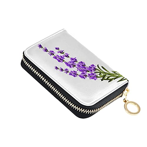 Cartera de la Tarjeta, Guirnalda Marco de Provenza Ramo de Perfume Floral Cremallera de Cuero pequeña Estuche para Tarjetas de crédito Porta Pasaporte de Viaje para Hombres y Mujeres con Llavero